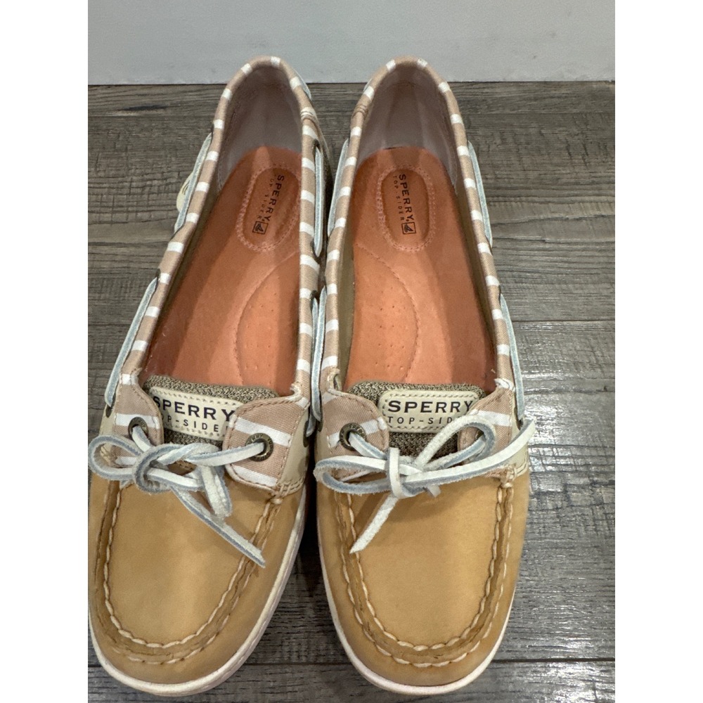 Sperry Top-Sider Womens 9M Tan Beige Striped Leather Mesh Boat Shoes 9265786